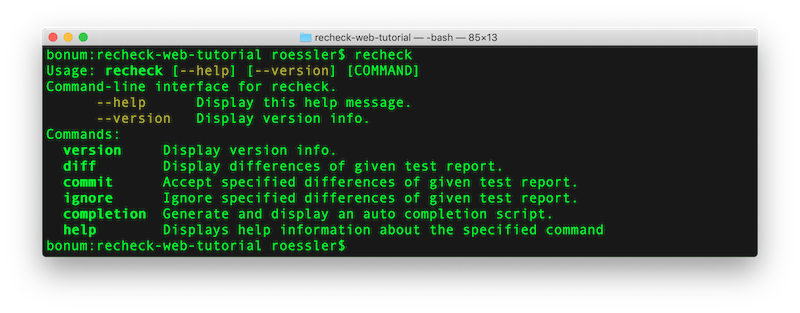 Screenshot of recheck.cli
